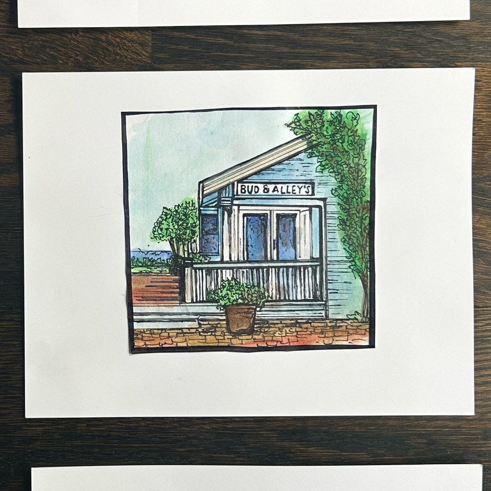 Bud & alleys in seaside Florida 30a watercolor print 8.5x11in signed/numbered